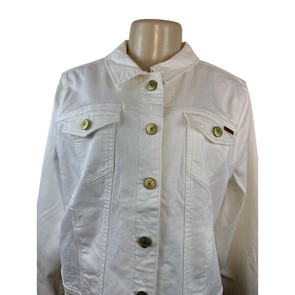 ISAAC MIRAHI LIVE White Denim Button-Up Jacket With Gold-Tone Hardware Sz 14 - Picture 4 of 9